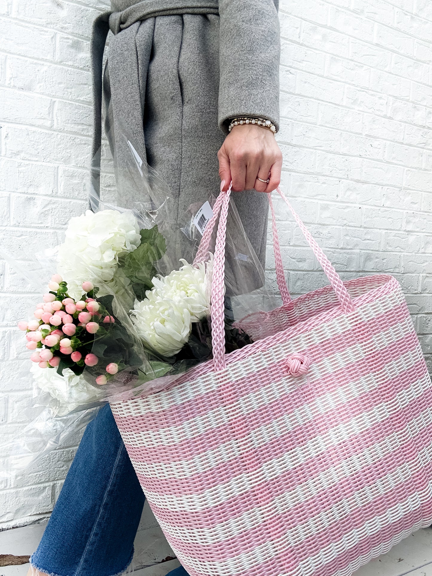 Medium | Lined Paper Stripe in Baby Pink / White