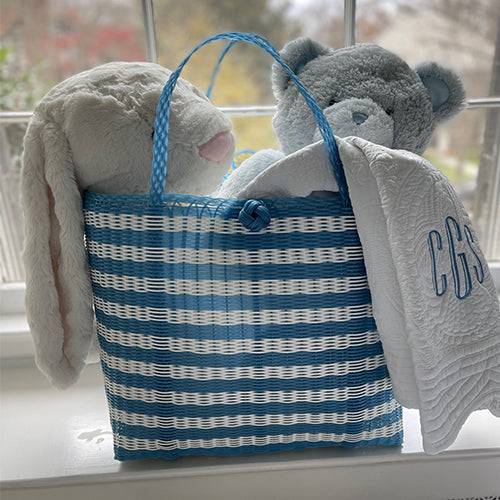 Medium | Lined Paper Stripe in Baby Blue / White