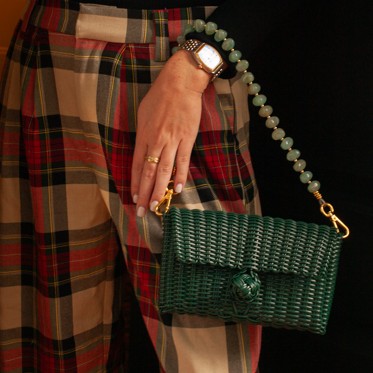 Pochette | Jade Pebble Gemstone in Evergreen