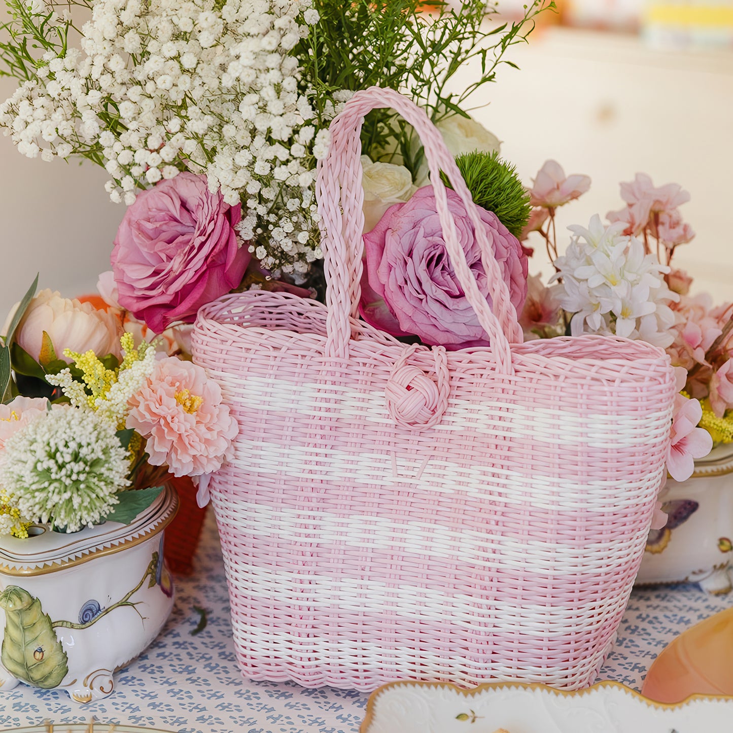 Berry Basket | Lined Paper Stripe in Baby Pink / White