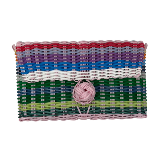 Clutch | Multi-Stripe Light Pink Button