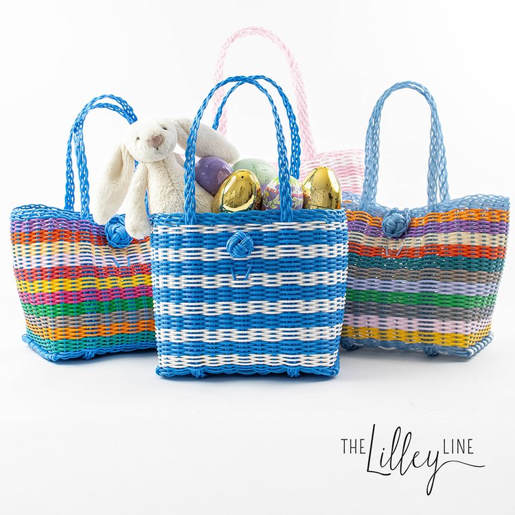 Berry Basket | Lined Paper Stripe in Celeste Blue / White