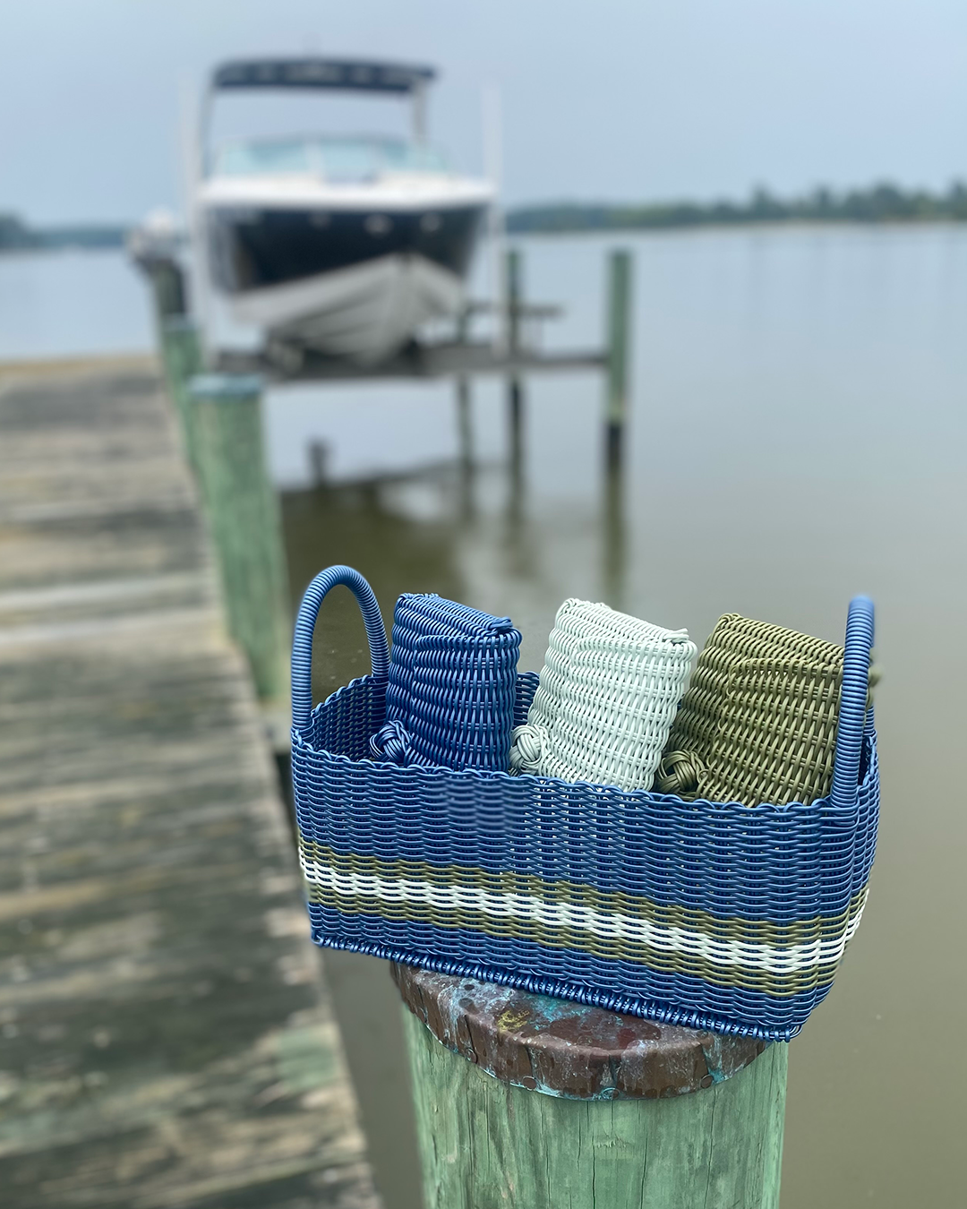 Picnic Popper | Offset Stripe Fog Blue / Sea Glass / Olive Green