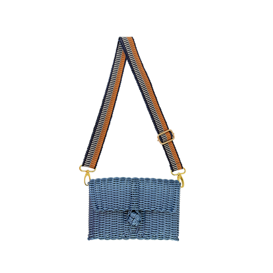 Woven Adjustable Strap in Fog Blue / Cinnamon + Clutch