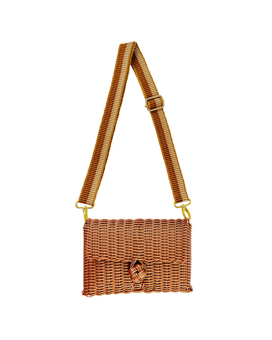 Woven Adjustable Strap in Cinnamon / White + Clutch