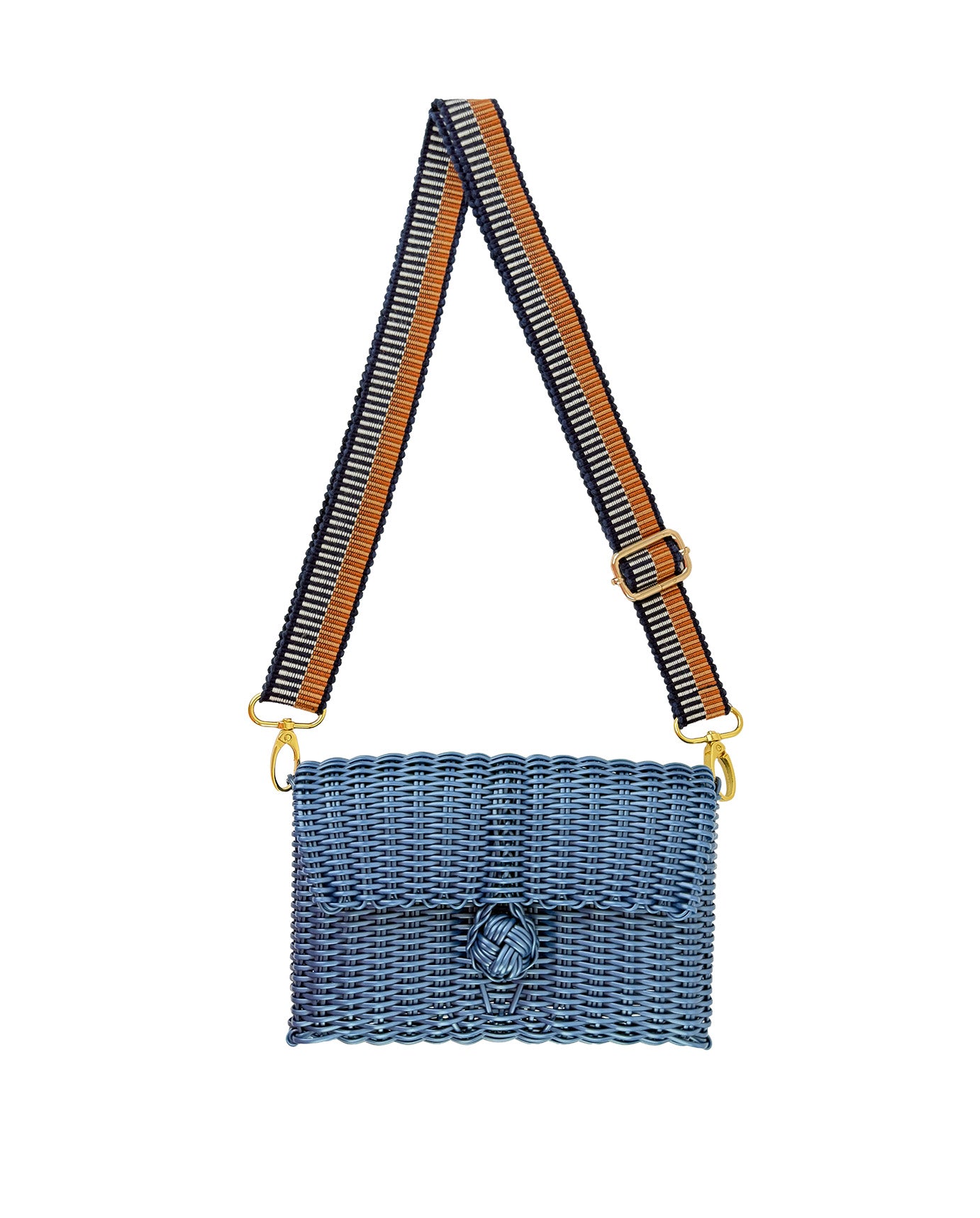 Woven Adjustable Strap in Fog Blue / Cinnamon + Clutch