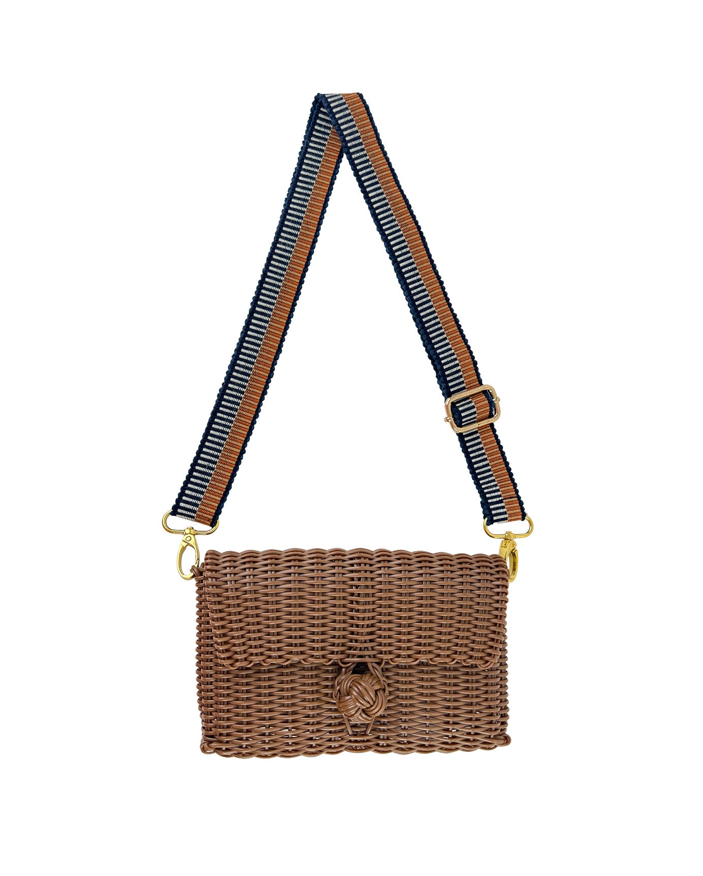 Woven Adjustable Strap in Fog Blue / Cinnamon + Clutch